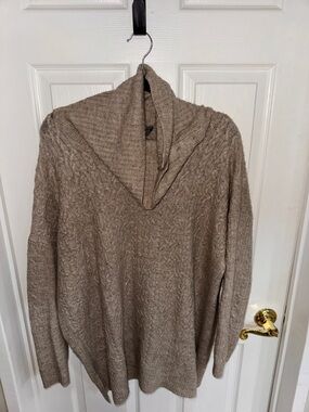 Women’s Cowl Neck Cable-Knit Sweater in Taupe